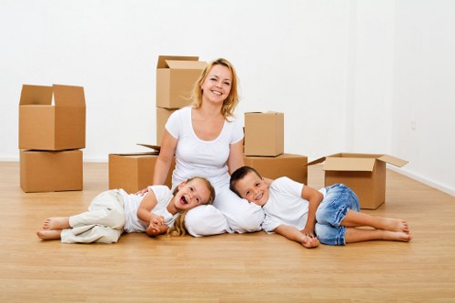 Moving day scene showing household furniture and boxes ready for delivery
