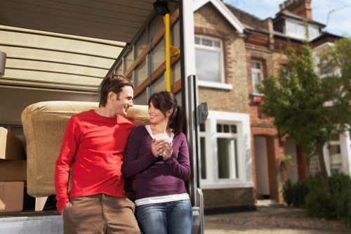 Packed boxes and furniture sized by cubic-yard estimate